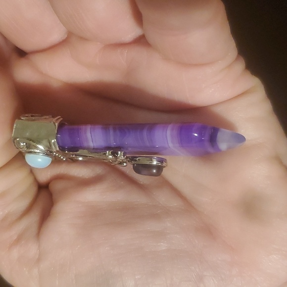 New Inverted Purple Striped Agate with Opalite Magical Pendant Healing Sword. - Picture 7 of 11